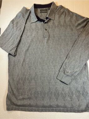 Daniel Cremieux Gray Long Sleeve Polo with Subtle Diamond Pattern Size XL